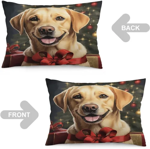 Vista 4 de Yellow Lab - Fundas de cojín de Navidad de 12 x 20 pulgadas, diseño de retrato de perro amarillo serio, labrador retriever, fundas de almohada