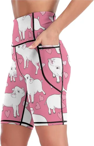 Vista 5 de Mini Pigs and A Hearts - Pantalones cortos de ciclismo para mujer, pantalones de yoga, pantalones cortos deportivos de entrenamiento con bolsillos