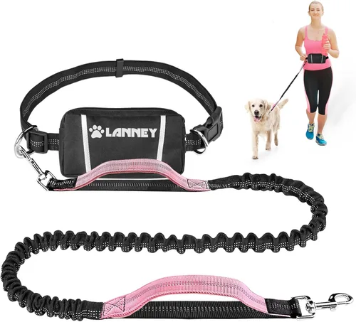 Vista 10 de Correa de perro manos libres, correa de cintura para correr con cremallera, bolsa para caminar para perros medianos grandes, mango doble