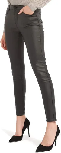 Vista 4 de Bamans Pantalones de piel sintética para mujer, pantalones elásticos ajustados con bolsillos, pantalones casuales de trabajo para mujer
