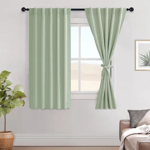 Vista 104 de Hiasan Cortinas opacas negras para dormitorio, cortinas opacas cortas de 45 pulgadas de largo, con aislamiento térmico, bolsillo para barra
