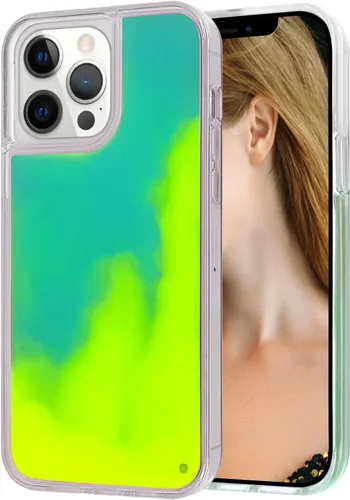 Vista 9 de Losin Funda Quicksand – Lujo que brilla en la oscuridad Noctiluncent Liquid Luminous Sand Hard PC + funda de TPU suave para iPhone 13 Pro Max de 6.7