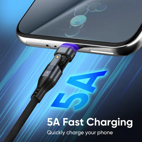 Vista 9 de Cable de carga magnético de 240 W, cable de datos magnético USBC a USB C giratorio de 180°, cable de carga rápida para teléfono micro USB