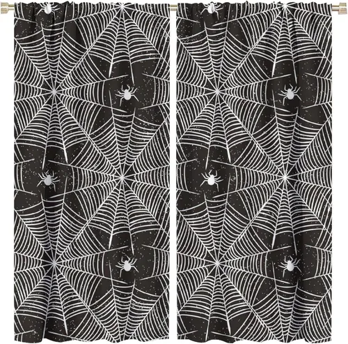 Vista 65 de Cortinas opacas de tela de araña aterradora para niños, tela de araña en blanco y negro, fondo rojo, dormitorio de niños, guardería, decoración