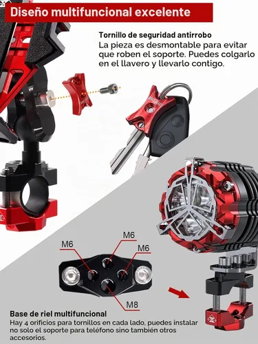 Vista 5 de Soporte de metal para teléfono de motocicleta, sólido y antirrobo, soporte para teléfono celular resistente, compatible con Harley Davidson y la Rojo