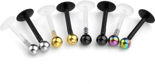 Vista 3 de Jovivi 8 piezas de bola de acero inoxidable de 16G con rosca interna de acrílico blanco Bioflex Monroe Labret Labret Lip Bar Longitud 5/16" o 1/4