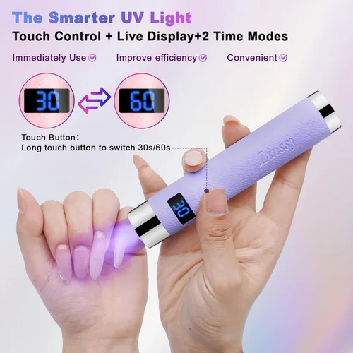 Vista 3 de Linssy Mini Luz UV para Uñas con Sensor Automático y Soporte de Cuello de Cisne, Lámpara de Uñas Inalámbrica Portátil con Pantalla LCD, Luz UV