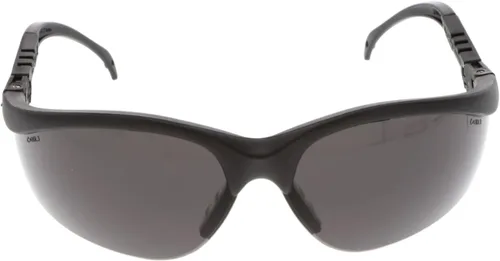 Vista 2 de MCR Safety Gafas KD312 Lentes grises con protección UV y revestimiento resistente a los arañazos, 1 par Black nylon frame, Nylon spatula temples