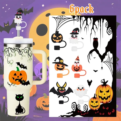 Vista 4 de Haundry 6 piezas cubierta de pajita para tapa de vaso Stanley de 40oz/30oz, tapa de pajita reutilizable linda de fantasma para beber, accesorios