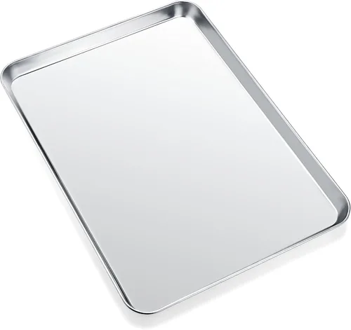 Vista 9 de Bandeja para hornear, bandeja para galletas de acero inoxidable, bandeja para hornear para horno tostador, tamaño 9 x 7 x 1 pulgadas, no tóxica