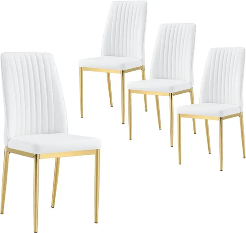 Vista 20 de Sillas de Metal Negro, Juego de 4 Sillas de Comedor Modernas con Cuero Sintético PU y Patas Cromadas de Alto Respaldo para Comedor, Cocina, Sala