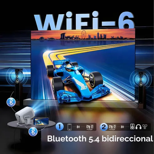 Vista 7 de Proyector Mini Inteligente Nativo 1080P con WiFi 6 Bluetooth 5.4, Full HD 4K compatible con enfoque automático y Keystone, aplicaciones integradas
