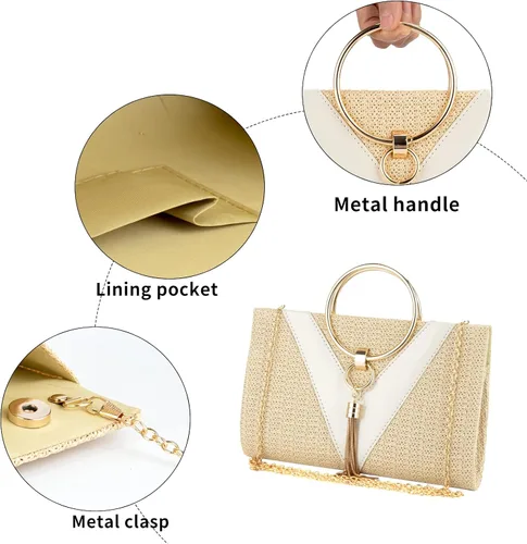 Vista 6 de GripIt Bolsos de paja para mujer bolso de playa bohemio tejido con borla para novia bolso de mano para mujer bolso de verano con asa superior