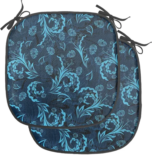 Vista 68 de Ambesonne Cojín de asiento para silla de flores, detalles florales con hojas y remolinos, estampado artístico romántico y vívido y vibrante
