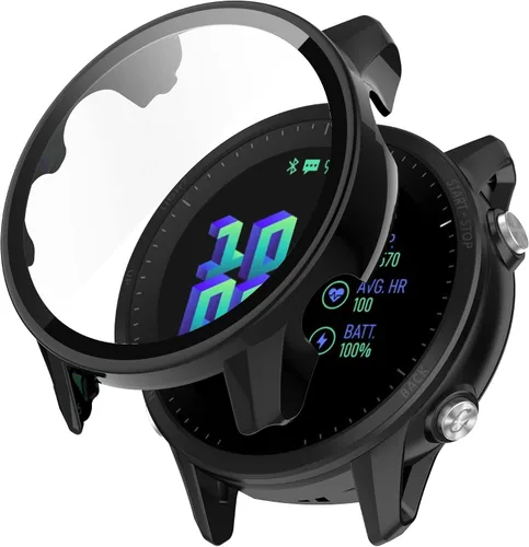 Vista 2 de Funda protectora compatible con Garmin Forerunner 955/955, protector de pantalla solar, vidrio templado, policarbonato duro, cubierta completa, 6