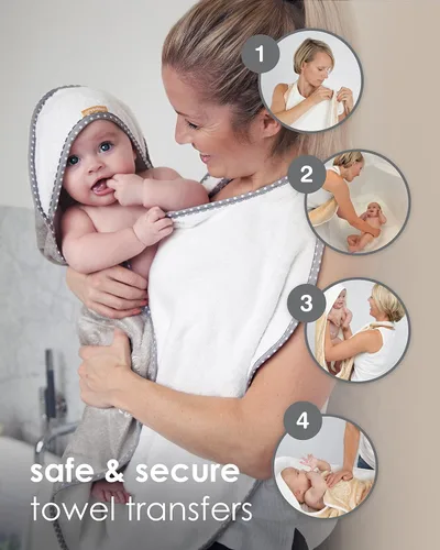 Vista 2 de Cuddledry Toalla de baño para bebé manos libres, algodón lujosamente suave y viscosa derivado de bambú con capucha toalla de bebé Toalla de Gris