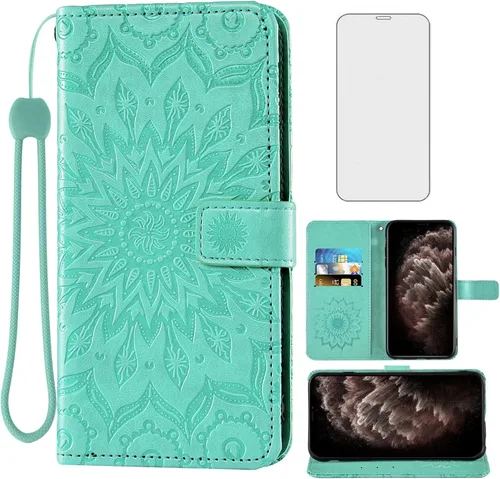 Vista 8 de Funda de teléfono para iPhone 11 Pro Max 6.5 con protector de pantalla de vidrio templado y funda de cuero con tapa para tarjetero, accesorios