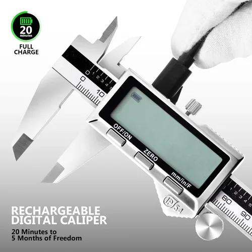 Vista 3 de Calibres recargables de 6 pulgadas, calibrador digital de acero inoxidable, micrómetro electrónico con pantalla LCD grande, conversión
