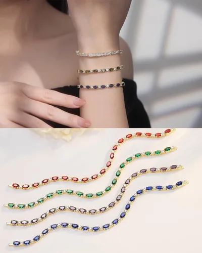 Vista 2 de FANCIME Pulseras de plata de ley chapada en oro de 14 quilates, pulseras de tenis de plata de ley de 0.157 pulgadas, pulseras de oro, pulseras