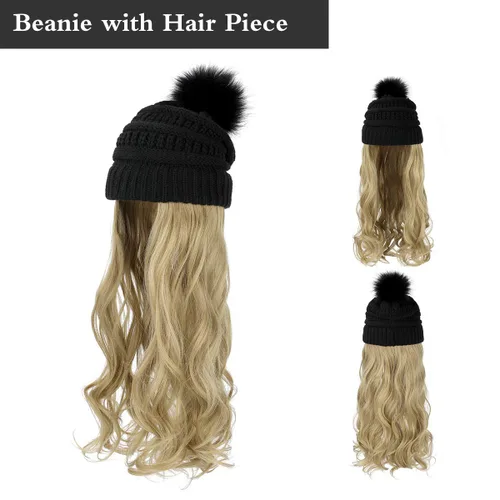 Vista 3 de AynnQueen - Gorro de invierno con extensiones de cabello desmontables para mujer.