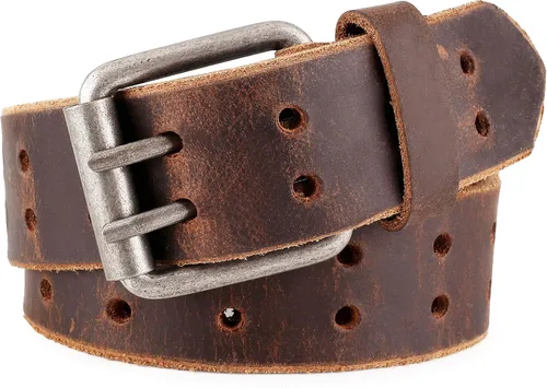 Vista 4 de F&L CLASSIC Cinturón de Trabajo de Cuero, Cinturones de Cuero de Grano Completo con Doble Hebilla Resistente para Hombres de 1 1/2 pulgadas Negro