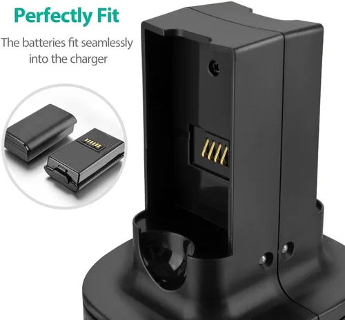 Vista 4 de Para Xbox 360 Controller 2 Pack Kit de batería recargable con base de soporte de cargador de estación de carga dual