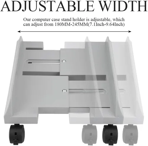 Vista 4 de Soporte de CPU para PC Caja de computadora Soporte de torre Soporte de almacenamiento de mainframe con freno con 4 ruedas giratorias (gris)