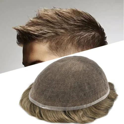 Vista 25 de Toupee para hombres Piezas de cabello humano real, encaje francés completo para hombres, pieza de cabello, nudos blanqueados, línea capilar natural