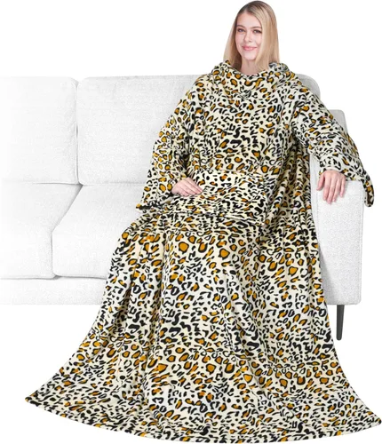 Vista 19 de PAVILIA Manta con Mangas para Adultos Mujeres Hombres, Manta Suave y Cálida Usable de Vellón Envolvente Tipo Throw, Manta Bata Regalo