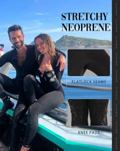 Vista 5 de XUKER Traje de neopreno para hombre y mujer, 0.118 pulgadas, con cremallera frontal, cuerpo completo, manga larga, traje de buceo en agua fría