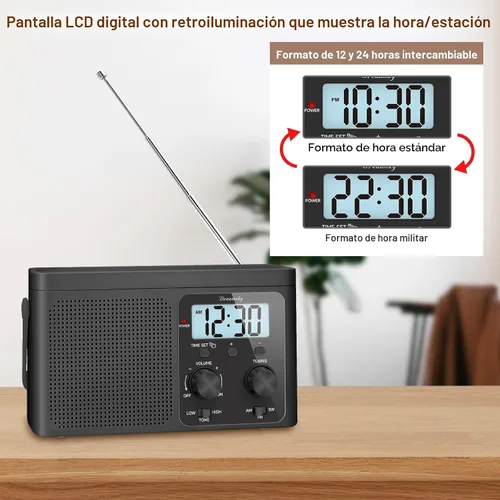 Vista 4 de DreamSky Radio AM FM Portátil - Radio de Onda Corta a Batería o Enchufe de Pared para Casa al Aire Libre, Fuerte Recepción, Dial Grande Fácil