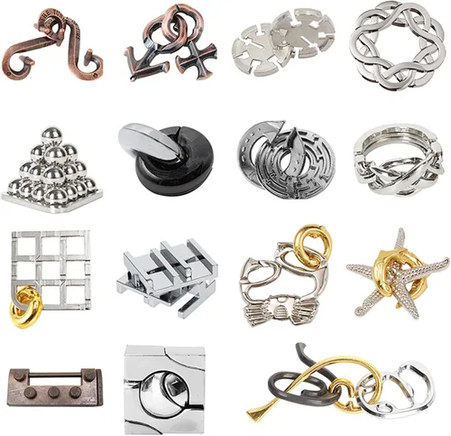 Vista 8 de 5 unids/set rompecabezas de metal rompecabezas conjuntos, 3D desbloqueo rompecabezas entrelazado, nudo de metal rompecabezas juegos mentales, regalo