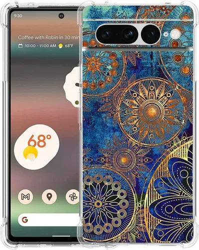Vista 12 de Pixel 7 Pro - Funda protectora de poliuretano termoplástico resistente a los arañazos y a prueba de golpes con diseño de mandala de pavo real