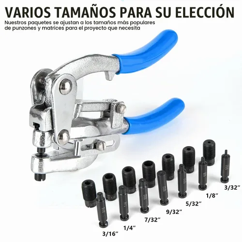 Vista 7 de Juego de herramientas para perforar agujeros de metal, perforadora profesional resistente para metal, mano de 3/32 a 9/32 pulgadas para chapa de Azul