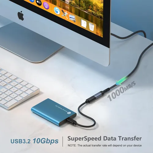 Vista 6 de OKRAY - Cable de extensión USB C de 3.3 pies USB 3.2 tipo C macho a hembra, carga rápida de 100 vatios/transferencia de datos de 10 Gbps/4K a 60 Hz