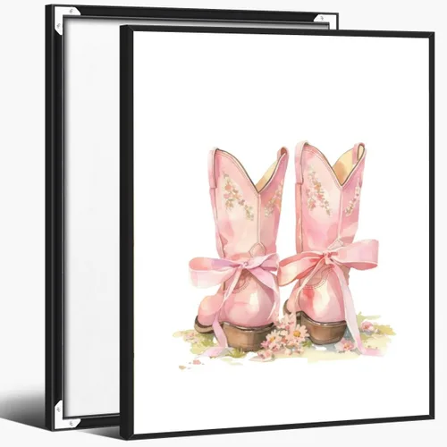 Vista 16 de Heltrappe Botas de vaquera con lazo rosa costero, arte de pared, diseño de coqueta, estilo occidental, bohemio, femenino, póster femenino