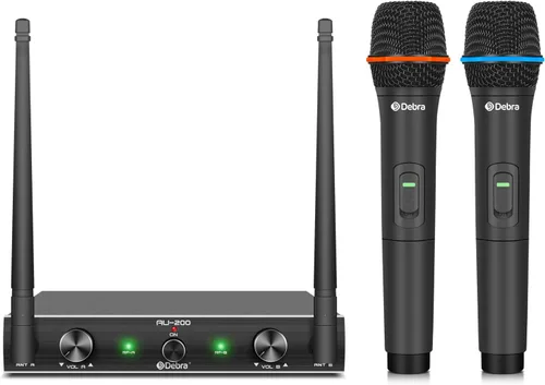Vista 11 de D Debra Audio AU200 Pro UHF Sistema de micrófono inalámbrico de 2 canales con micrófonos de diadema lavalier inalámbricos de mano, receptor