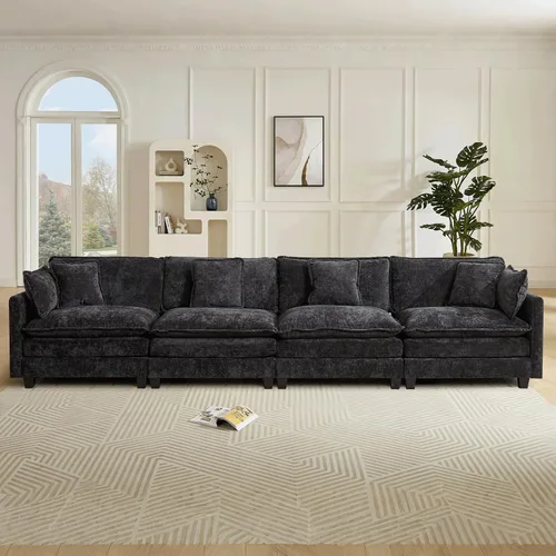 Vista 63 de Sofá seccional modular convertible de 76.7", sofás de dos plazas de chenilla con asiento profundo y cojines tipo loveseat para sala de estar, Beige