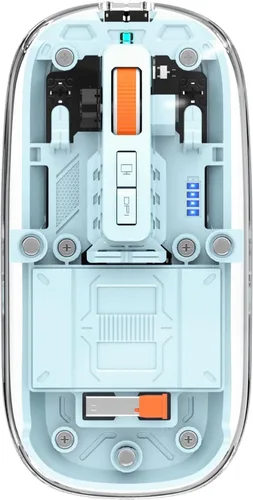Vista 8 de FMOUSE Ratón Inalámbrico Moderno Transparente y Delgado - Diseño de Cáscara Magnética, 3 Modos (Bluetooth Dual + USB), Recargable, Escritorio de Un