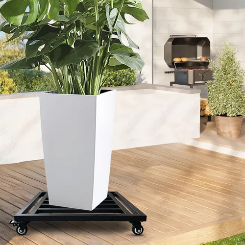 Vista 9 de Soporte cuadrado para plantas de 18 pulgadas con ruedas, resistente, organizador grande de metal para plantas en interiores y exteriores, plataforma