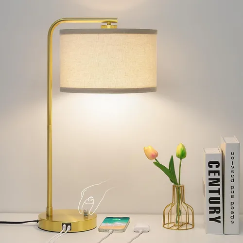 Vista 17 de Juego de 2 lámparas de mesa, lámpara de mesita de noche completamente regulable con puertos de carga USB C+A, lámparas modernas de noche