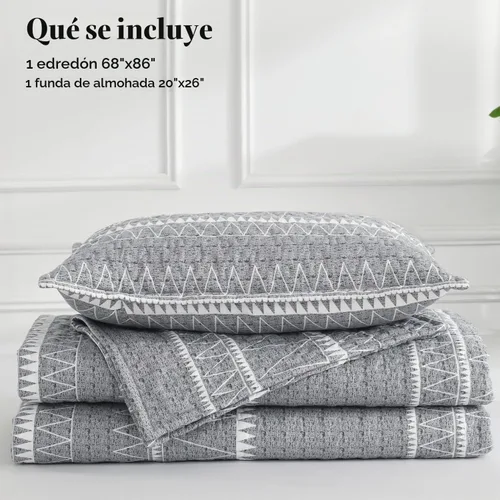 Vista 7 de Andency Juego de edredón gris individual (68 x 86 pulgadas), 2 piezas (1 edredón estampado de triángulos a rayas y 1 funda de almohada), juego de 01