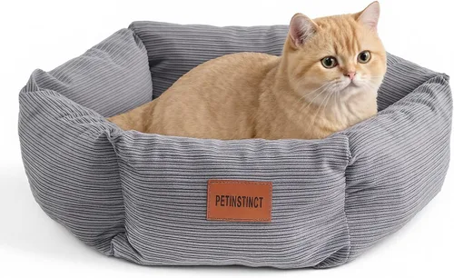 Vista 10 de Cama para gatos, cama para mascotas con forma de dona de 22 Blanco crema