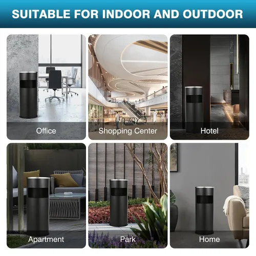 Vista 7 de IRONWALLS Cubo de basura para exteriores e interiores con tapa, contenedor de basura de acero inoxidable negro, contenedor de receptáculo, cubo
