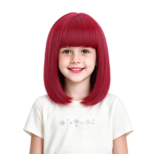 Vista 23 de BERON Peluca roja corta y recta para niños con flequillo para disfraz diario Rojo