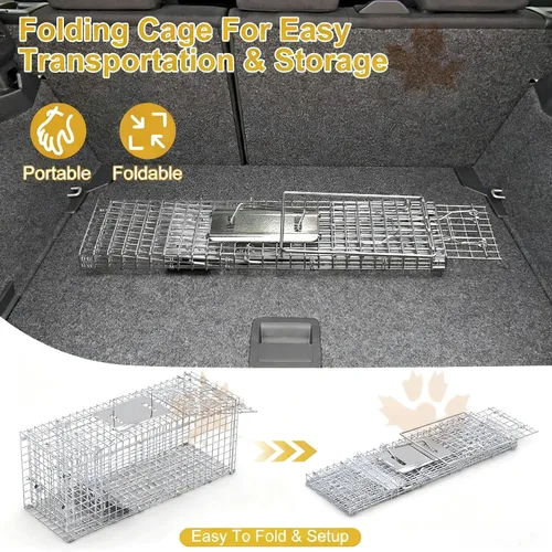 Vista 3 de Jaula de trampa para animales vivos y humanitarios, trampa plegable para Mapaches Zarigüeyas Zorrillos Salvaje Gatos Ardillas Conejo 25.59Inch