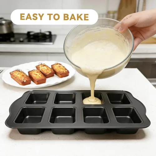 Vista 6 de Mini molde para pan de 8 cavidades, antiadherente de acero al carbono, bandeja para hornear mini pan de plátano, brownies y pastel de carne, apto