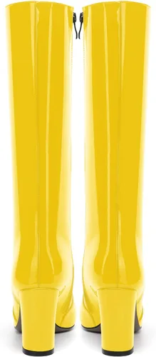 Vista 46 de AMBELIGHT Botas altas hasta la rodilla con cremallera y puntera puntiaguda para mujer, de patente sólida, tacón alto, 3.3 pulgadas