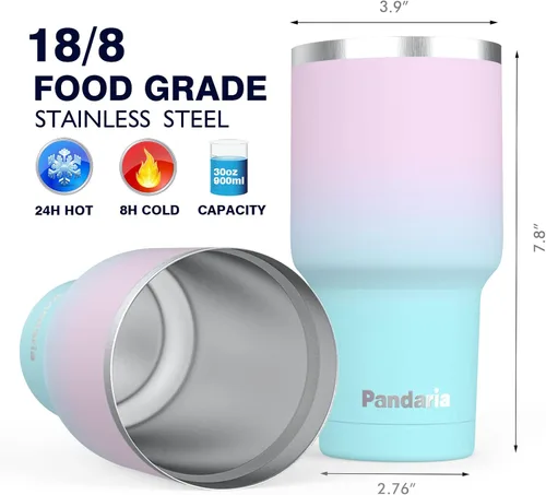 Vista 4 de Vaso de acero inoxidable aislado al vacío de 30 onzas con pajilla, duradero y apto para lavavajillas, ideal para automóvil, campamento, senderismo