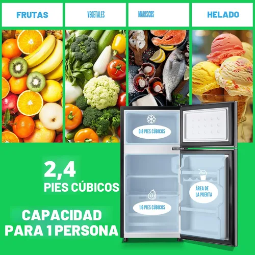 Vista 2 de DEMULLER Mini Refrigerador de 2.4 Pies Cúbicos con Congelador y Doble Puerta, Refrigerador Pequeño de Tamaño Compacto con Perilla de Control